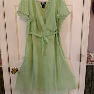 Light Green Chiffon Faux Wrap Dress